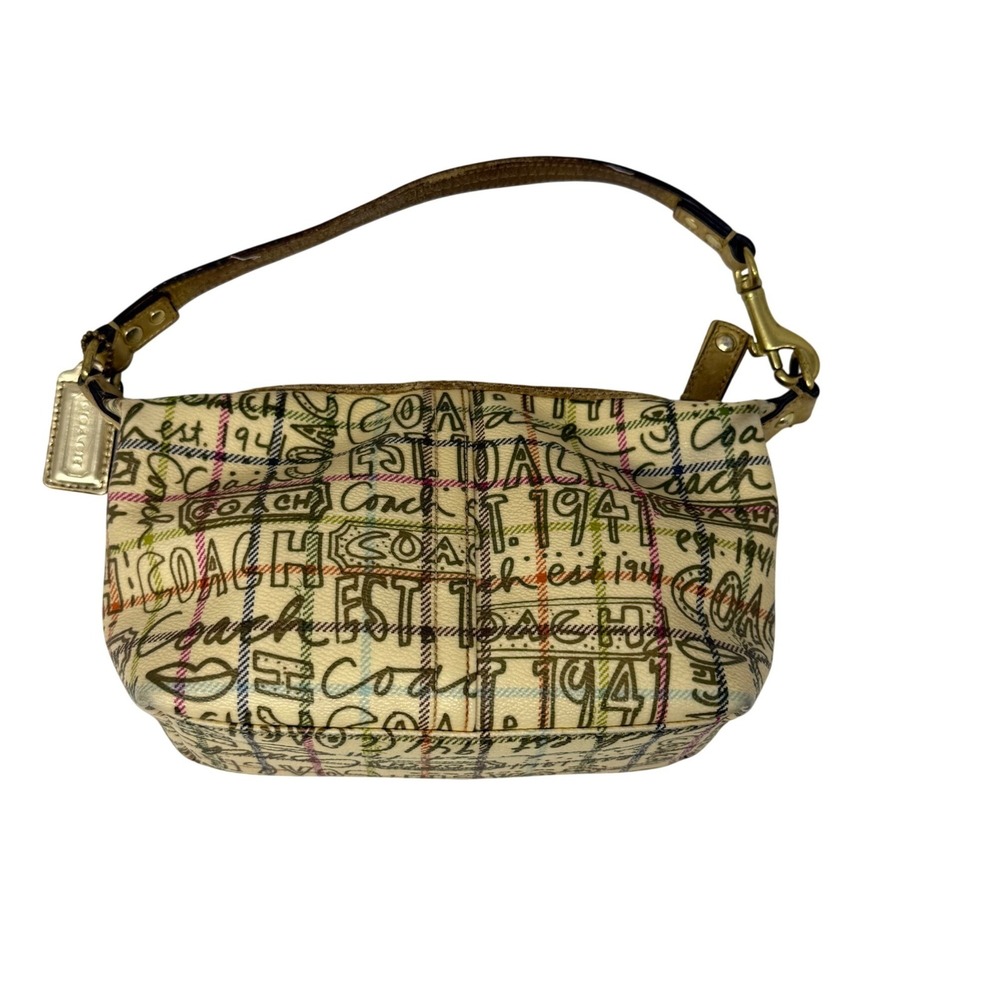 Coach Tattersall Graffiti Purse Cream Logo Plaid Shoulder Designer Bag Y2K Retro